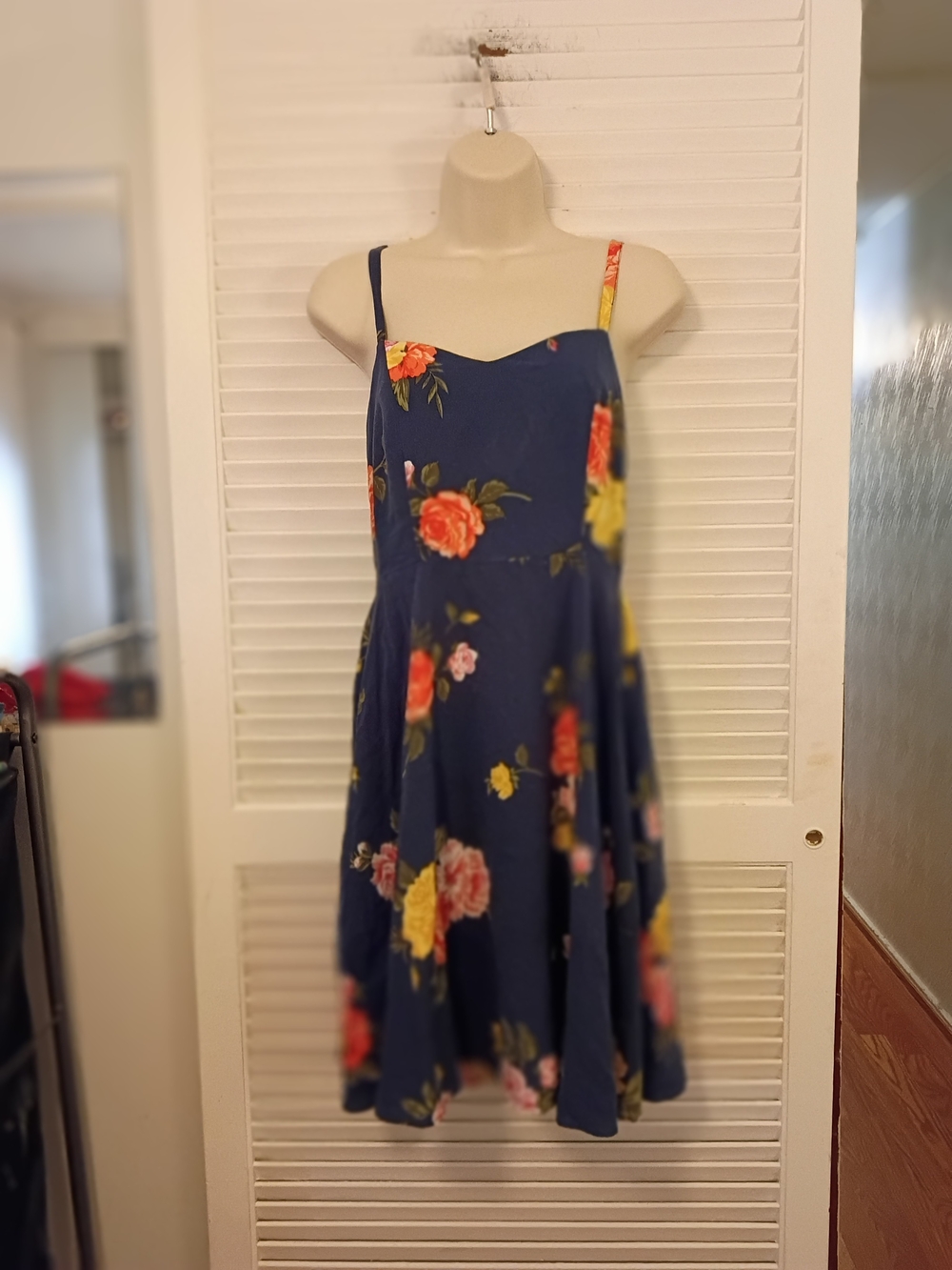 Old Navy Navy Floral Fit-and-Flare Mini Dress - Picture 2 of 6
